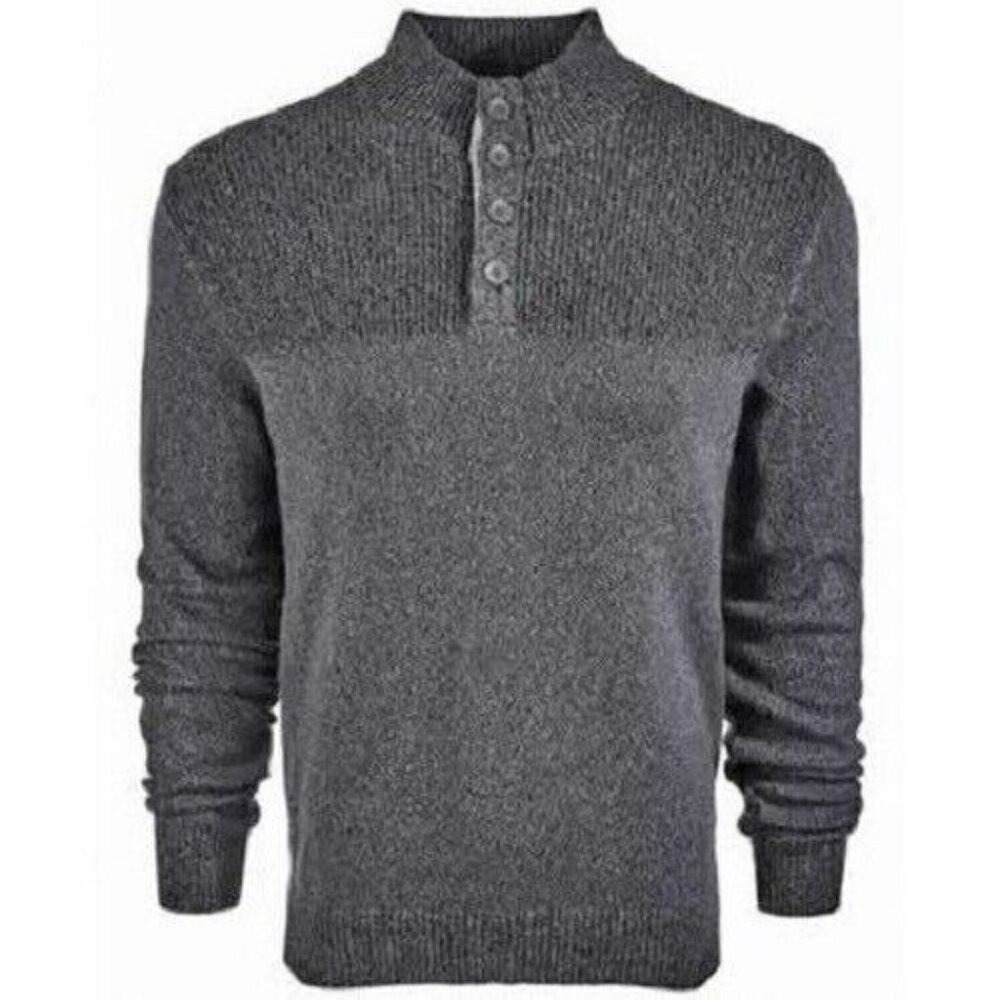 NEW! Club Room Button Mock Long Sleeve Knit Sweater Marled Grey Small Men's